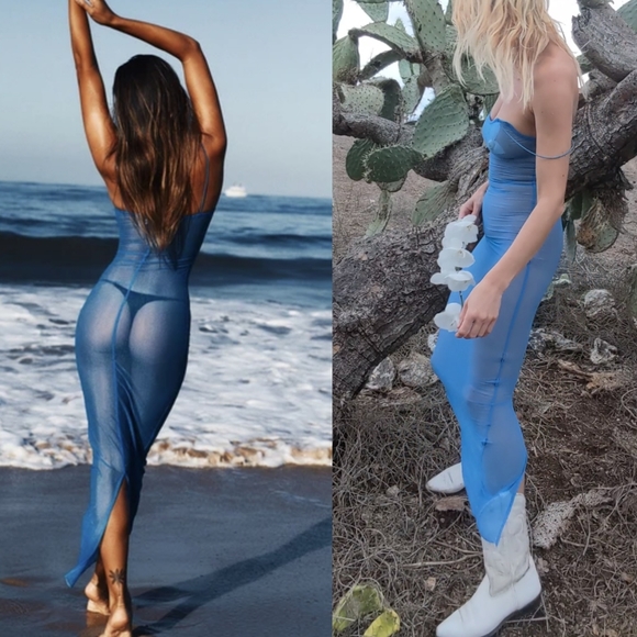 Nwt Naked Tiger sheer cobalt stunning slip stretch dress xs/s - Picture 3 of 3